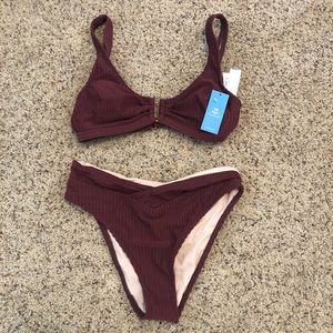 NWT High Waisted Maroon Ribbed Bikini